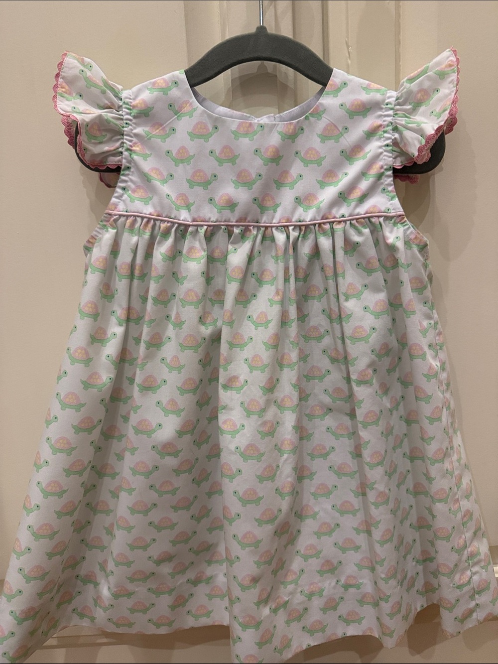 Pink & Mint Turtle Print Flutter-Sleeve Dress